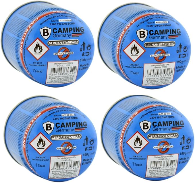 4x C200 Butane Gas Cartridge 190 g Ideal for Camping Gas Cartridge Stove Gas Stove Amazon