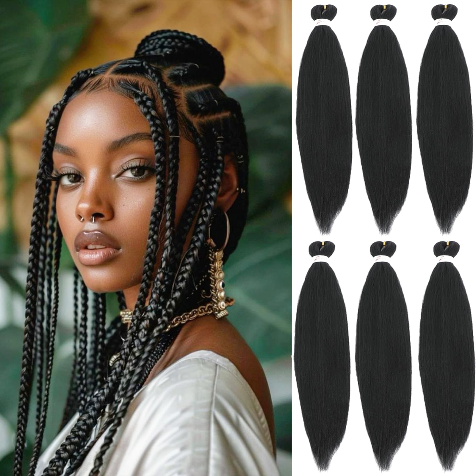 26 Inch Pre Stretched Braiding Hair，6 Packs Soft Yaki Texture EZ Braid for Box Braids Hot Water Setting Synthetic Fiber Hair Extensions（2#）