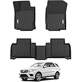 3W Floor Mats for 2012-2019 Benz ML/GL/GLE/GLS Series (ML/GL/GLE/GLS 350/450/550/63 AMG), TPE All Weather Custom Fit Floor Liner for 1st and 2nd Row Full Set Car Mats, Black