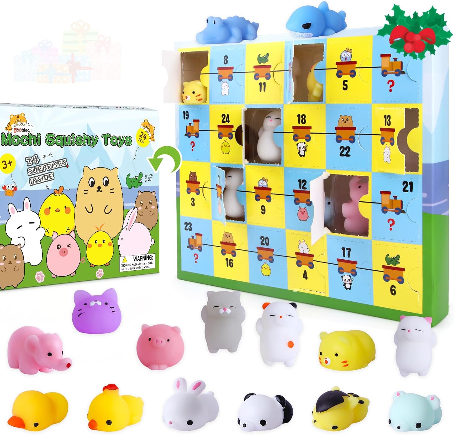 Advent Calendars - Advent Calendar 2023, Christmas Countdown Calendar Mochi Squishy Toys, Kawaii Sensory Toys for Girls and Boys, Surprise Gift for 3+ Years Old, Fidget Toys for Kids Adults with Daily Different Collectible Surprise