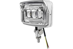 BOSYCY Motorcycle LED Headlight Upgraded Square Front Light With Visor Trim 6.5" x 3.5", Retro High Low Beam Headlamp Bottom Mount Universal Fit Chopper Bobber Cafe Racer Harley Sporsters - Chrome