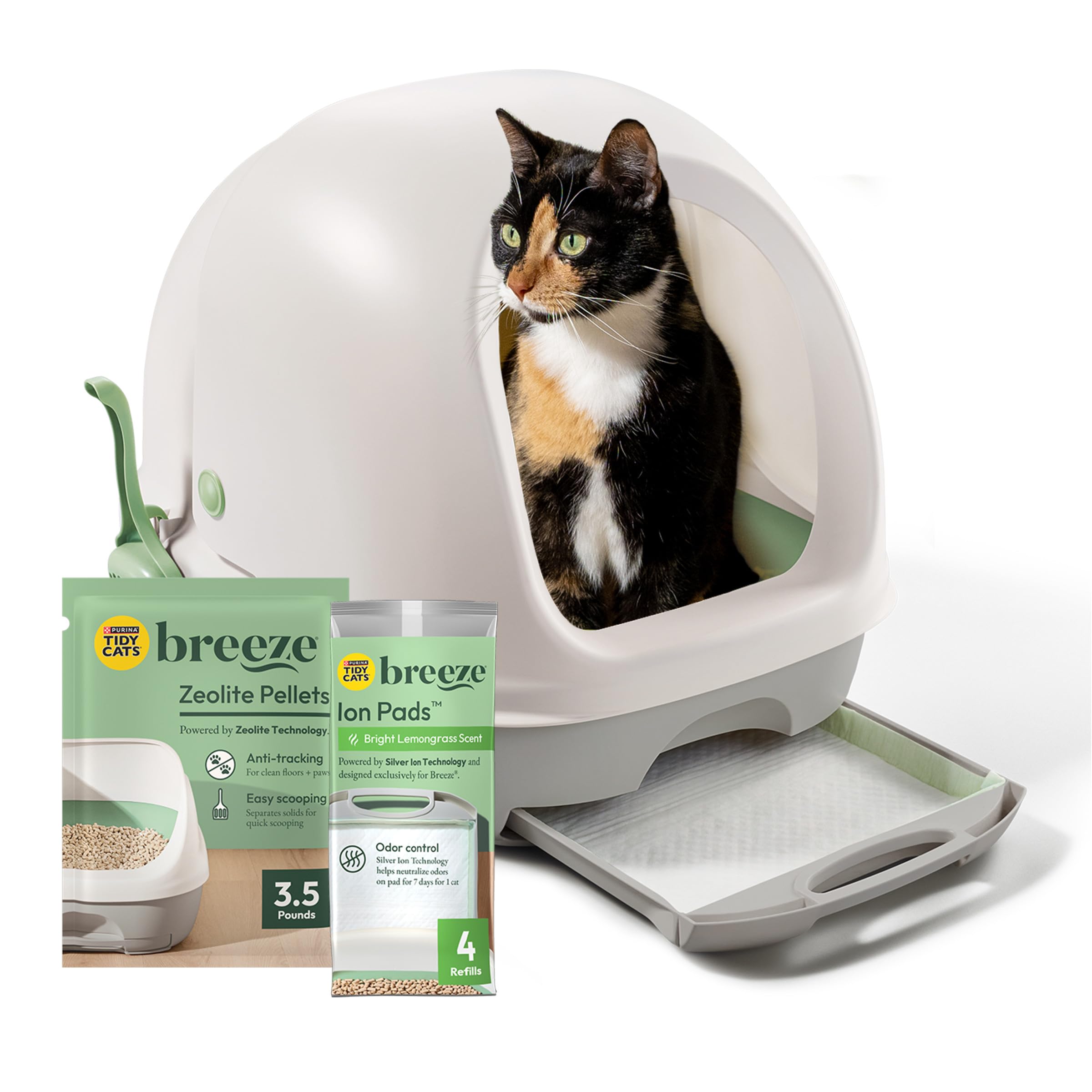 Photo 1 of Purina Tidy Cats Hooded Litter Box System, BREEZE Hooded System Starter Kit Litter Box, Pellets & Pads
