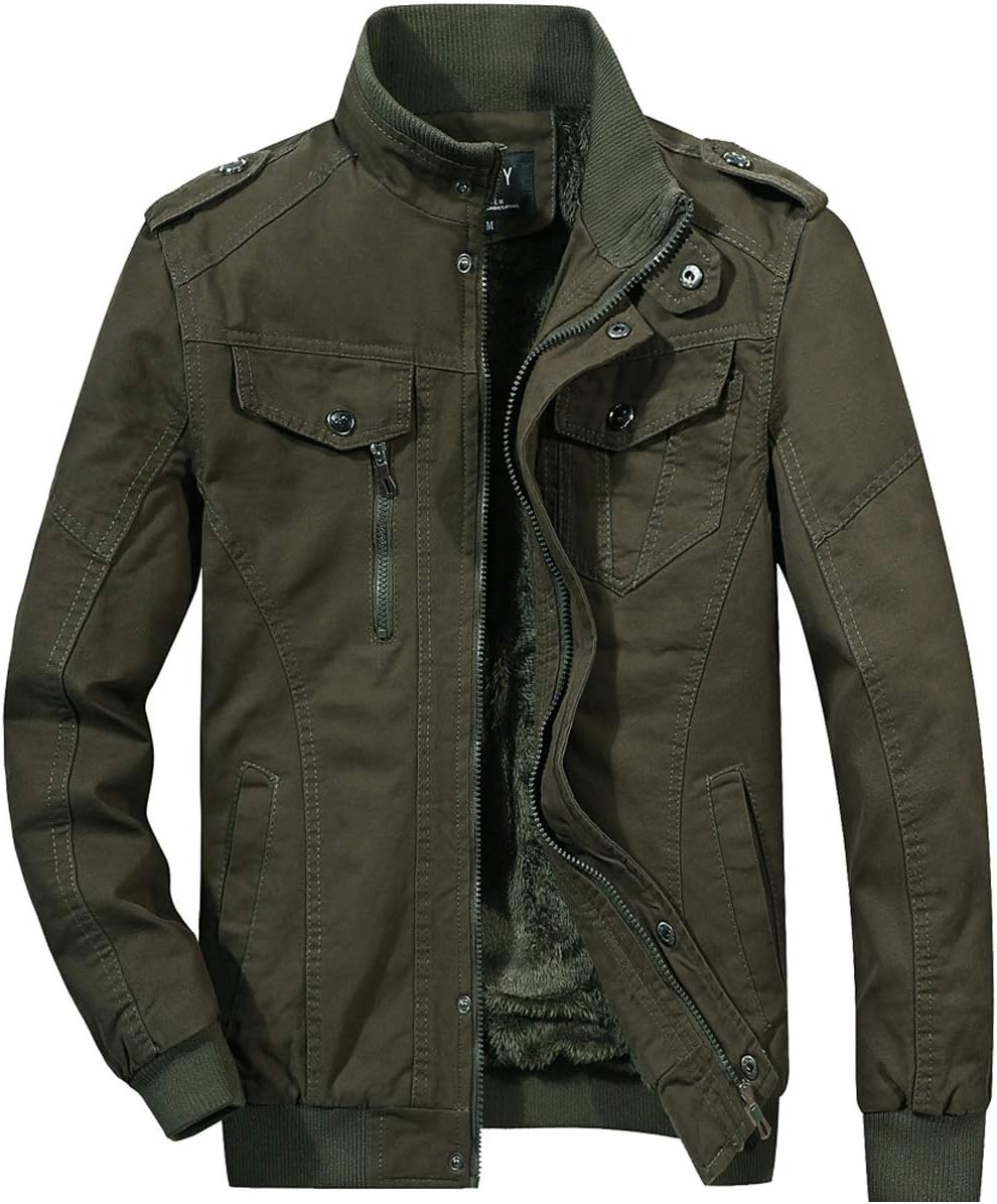 SEFON Men's Winter Cotton Casual Stand Collar Zipper Slim Fit Jacket Outdoor Coat