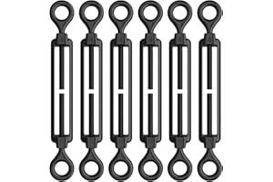 AUTMATCH M4 Turnbuckle Eye and Eye - Black Turnbuckle 304 Stainless Steel for Heavy Duty Wire Rope Tension Cable Railing Hardware Kit, 6Pcs