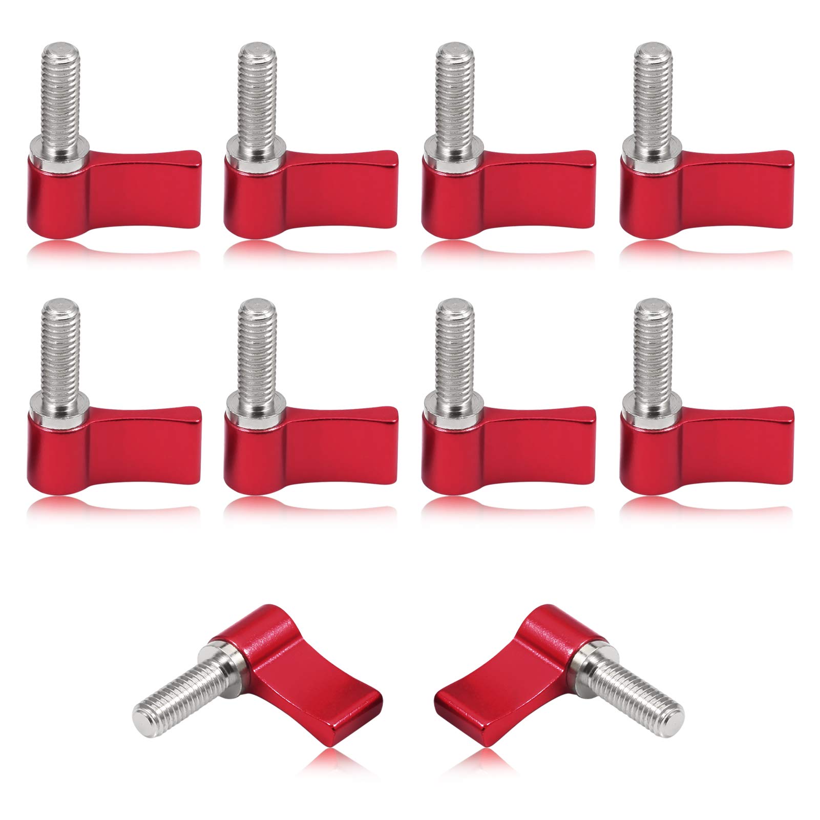 SPEEDWOX 10 Pcs Male Threading Rotating Knob, M6 17mm Adjustable Thumb Lever Screw，Rotating Knob with Single Wing, Red Aluminum Alloy