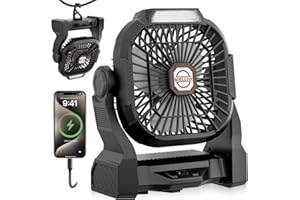 Kollsvein 10400mAh Rechargeable Camping Fan with LED Light & Hooks - 4 Speed Silent Battery Operated Portable USB Desk Fan fo
