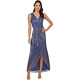 Adrianna Papell Womens Metallic Mesh Cascade Gown