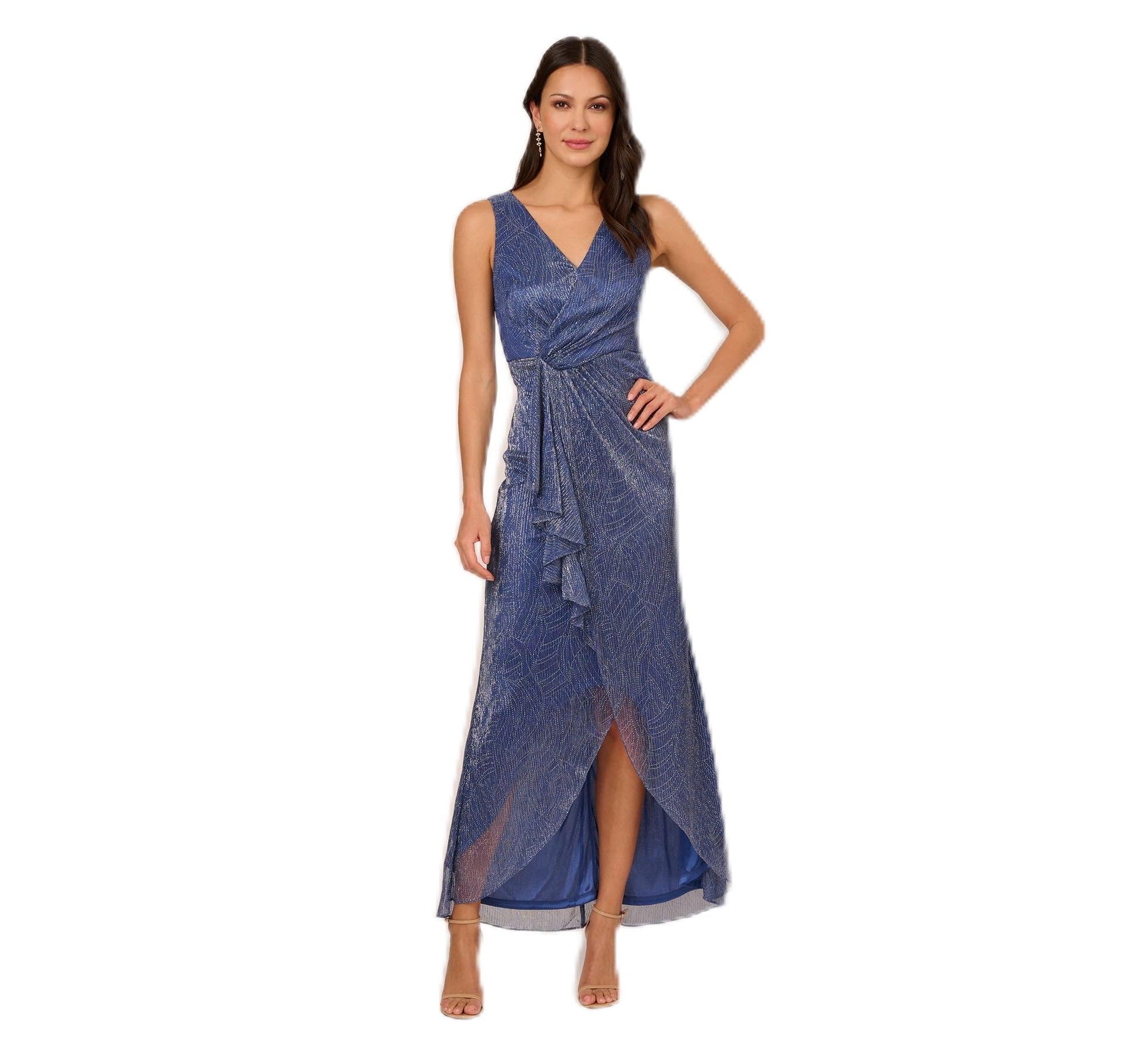 Photo 1 of Adrianna Papell Women's Metallic Mesh Cascade Gown, Light Navy, 12