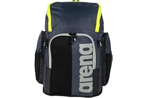 ARENA Spiky III Backpack 45 Swimming Athlete Sports Gym Rucksack Large Training Gear Equipment Swim Bag for Men and Women, 45 Liters, Navy/Neon Yellow