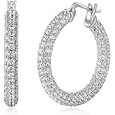 CiNily Hoop Earrings for Women Hypoallergenic, 14K Gold Plated 925 Sterling Silver Lightweight Mult-colors Crystal CZ Chunky Open Hoops Earrings Jewelry Gifts for Sensitive Ears 28mm/1.2"