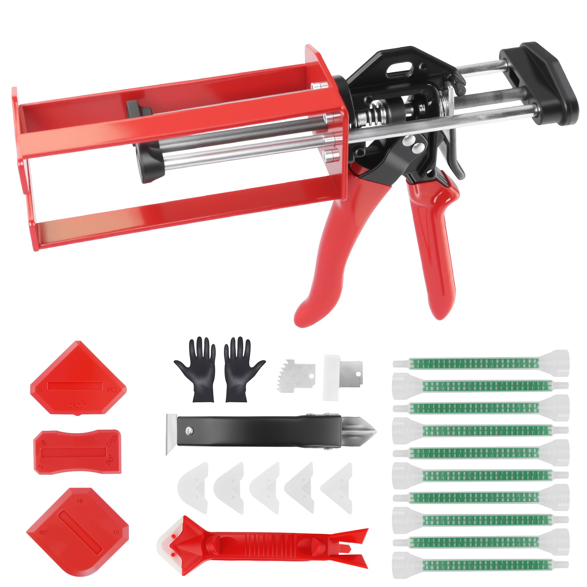 Photo 1 of 200ml Epoxy Dual Component Professional Heavy-Duty Full Metal Caulking Guns For Dual Cartridges 1:1 & 2:1 Mix Epoxy Applicator For Panel Bonding Structural Repair Adhesive Sealant Red