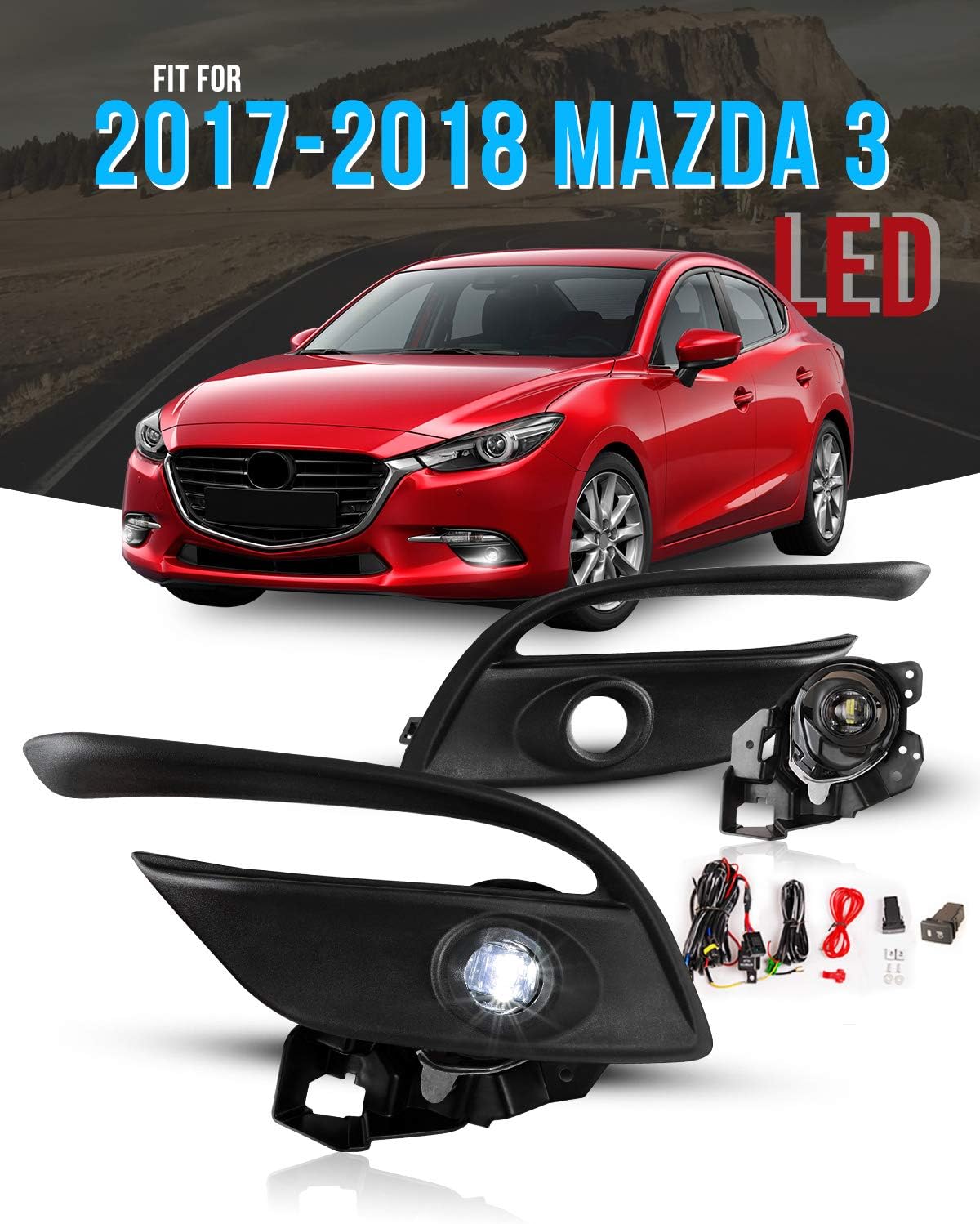 Amazon Com Autofree Fog Lights For 2017 2018 Mazda 3 Led Fog Lamps Assembly Replacement Included Wiring Kit Switch 1 Pair Clear Lens Automotive