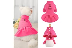 FURRYMONG Fleece Dog Dress with Harness Dog Dresses for Small Dogs Winter Dog Clothes for Small Dogs Girl Cute Princess Birthday Dog Dresses for Extra Small Dogs Chihuahua Yorkie Pet Outfit Cat Apparel Medium
