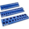 OEMTOOLS 22486 3 Piece Metric Magnetic Socket Tray Set, Magnetic Socket Organizer Holds Up to 75 Sockets in 1/4", 3/8", and 1/2" Sizes, Blue Magnetic Socket Holders