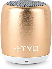 TYLT Mini Boom Bluetooth Speaker (Gold) 3W Output on Bluetooth 4.2 & Up to 4 Hours of Playback on One Charge from this Portable Wireless Speaker with Microphone, Includes Micro USB Charging Cord