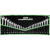 Grip 24 pc All-Purpose Master Combination Wrench Set MM/SAE - Metric 7mm to 22mm - SAE 1/4” to 1" - Roll-up Pouch - General H