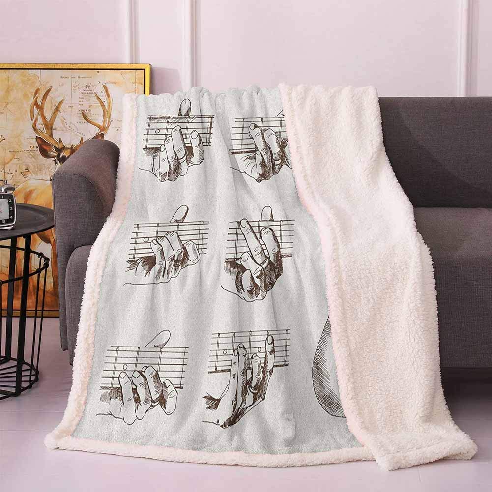 Guitar Faux Fur Blanket Sketch Art Style Instrument and Chords Acoustic Flamenco Technique Skill Talent Frozen Blanket Cream Brown 50"x60"
