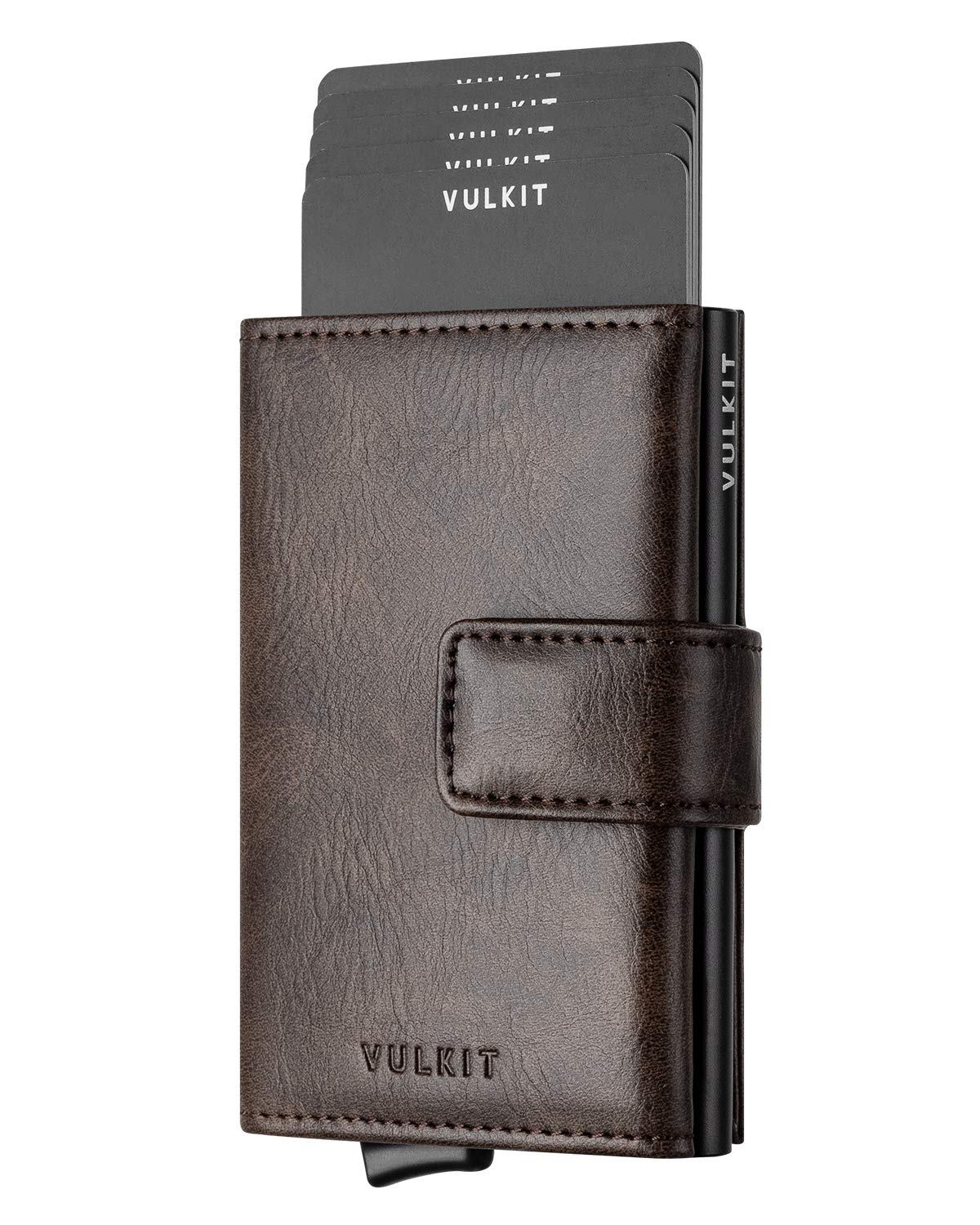 VULKIT Credit Card Holder RFID Blocking Pop Up Leather Slim Mens Women Wallet with Banknote Pockets & Magnetic Closure
