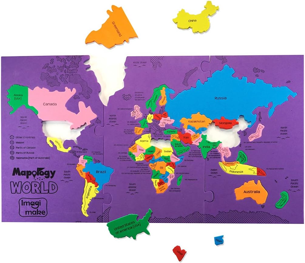 Imagimake Mapology World - Jigsaw World Map Puzzle for Kids, Multicolored, 65 pieces, 57 cm x 33 cm