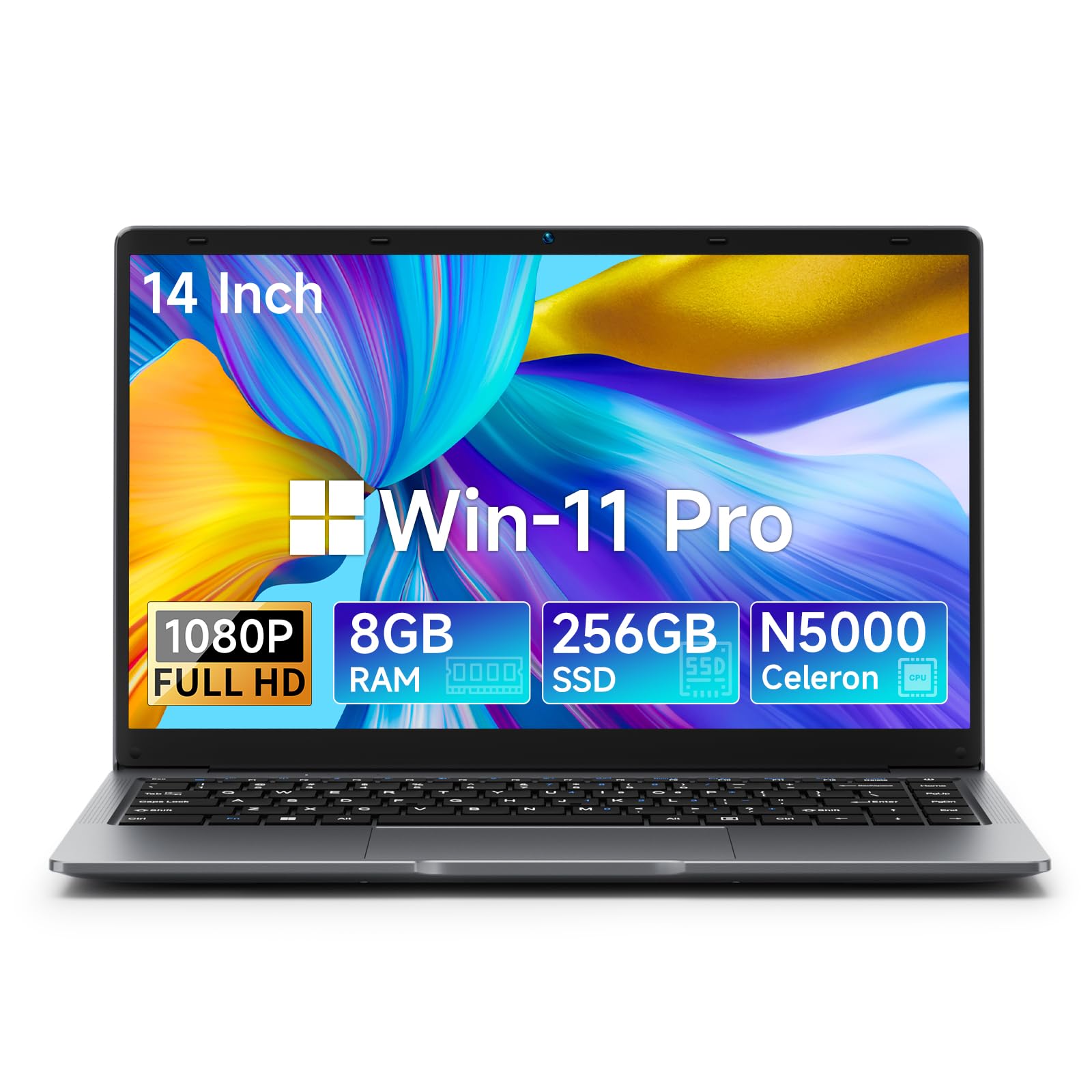 Bmax 14 inch Laptop Computer, 8GB RAM/256GB SSD, FHD IPS Display, Intel N5000 Processor Up to 2.7GHz, 2.4/5G WiFi, BT 5.0, Long Lasting Battery Portatile Notebook, Mini HDMI USB 3.0 Slim Silver Laptop