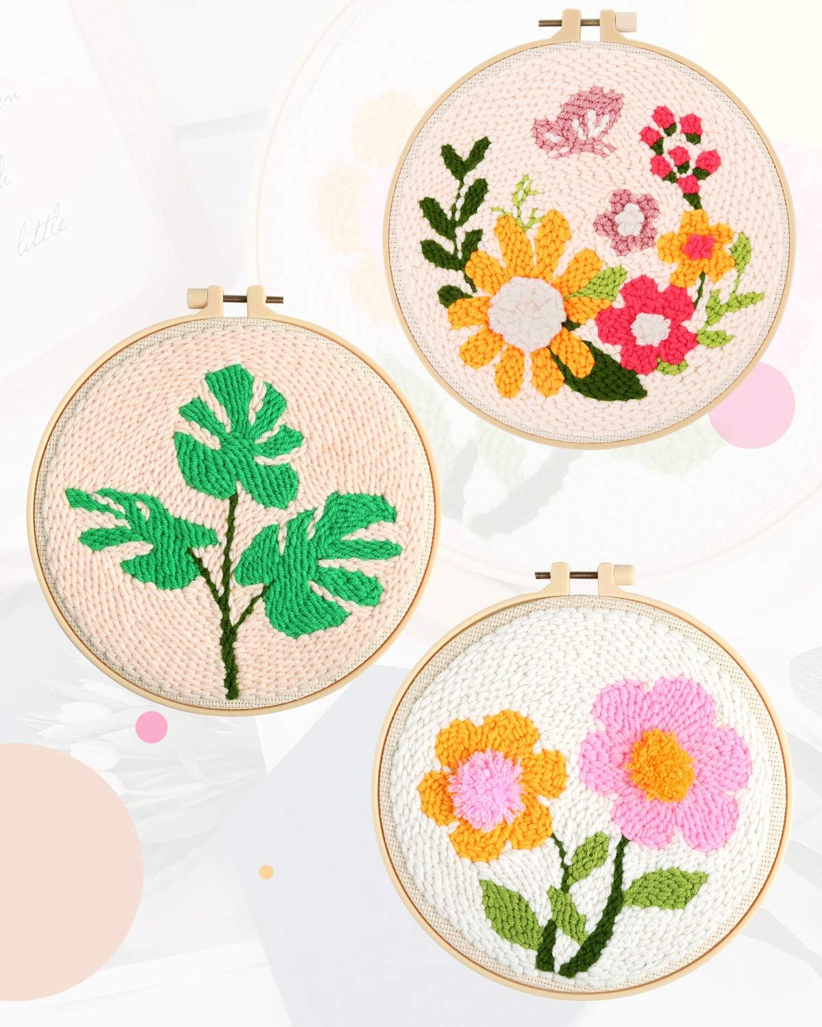 Pllieay 3 Set Punch Needle Embroidery Starter Kits include Instruction, Punch Needle Fabric with Pattern, Yarns - Image 3