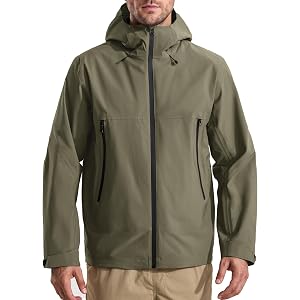 FREE SOLDIER Men's Waterproof Rain Jacket, Lightweight Breathable Hooded Shell for Hiking, Travel, Camping
