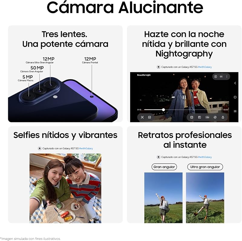 Galaxy A57 5G, 128GB, Móvil Fino con IA, 8GB, Gran Angular 50MP, Autonomía 2 Días, Batería 5000mAh, IP68, Garantía del Fabricante 3 Años + 1 Año Extra, Color Azul Oscuro (Versión Española) — foto 5 de 8