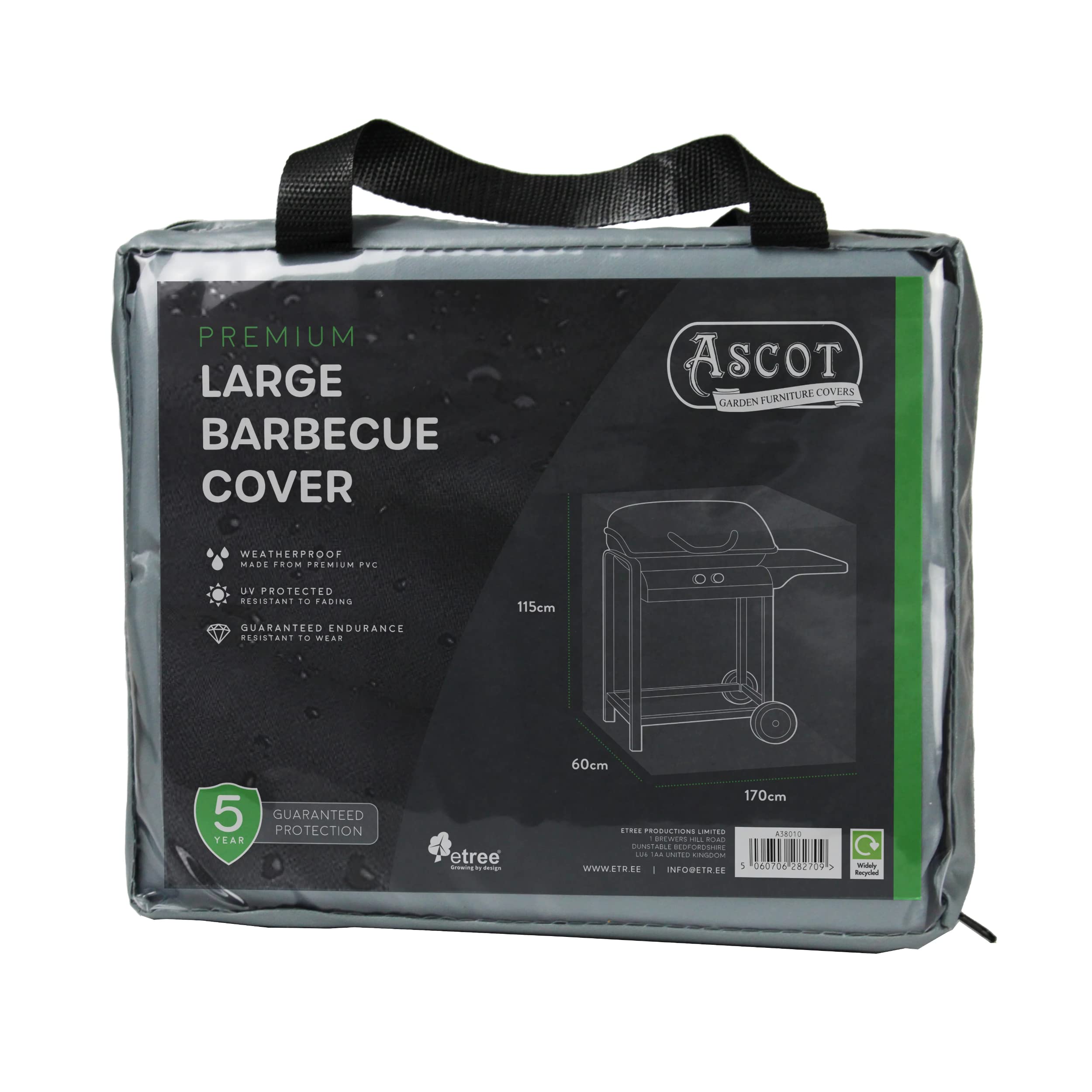 Ascot Premium Large Barbecue Cover - 170 X 60 X 115 (H) cm Modern Grey