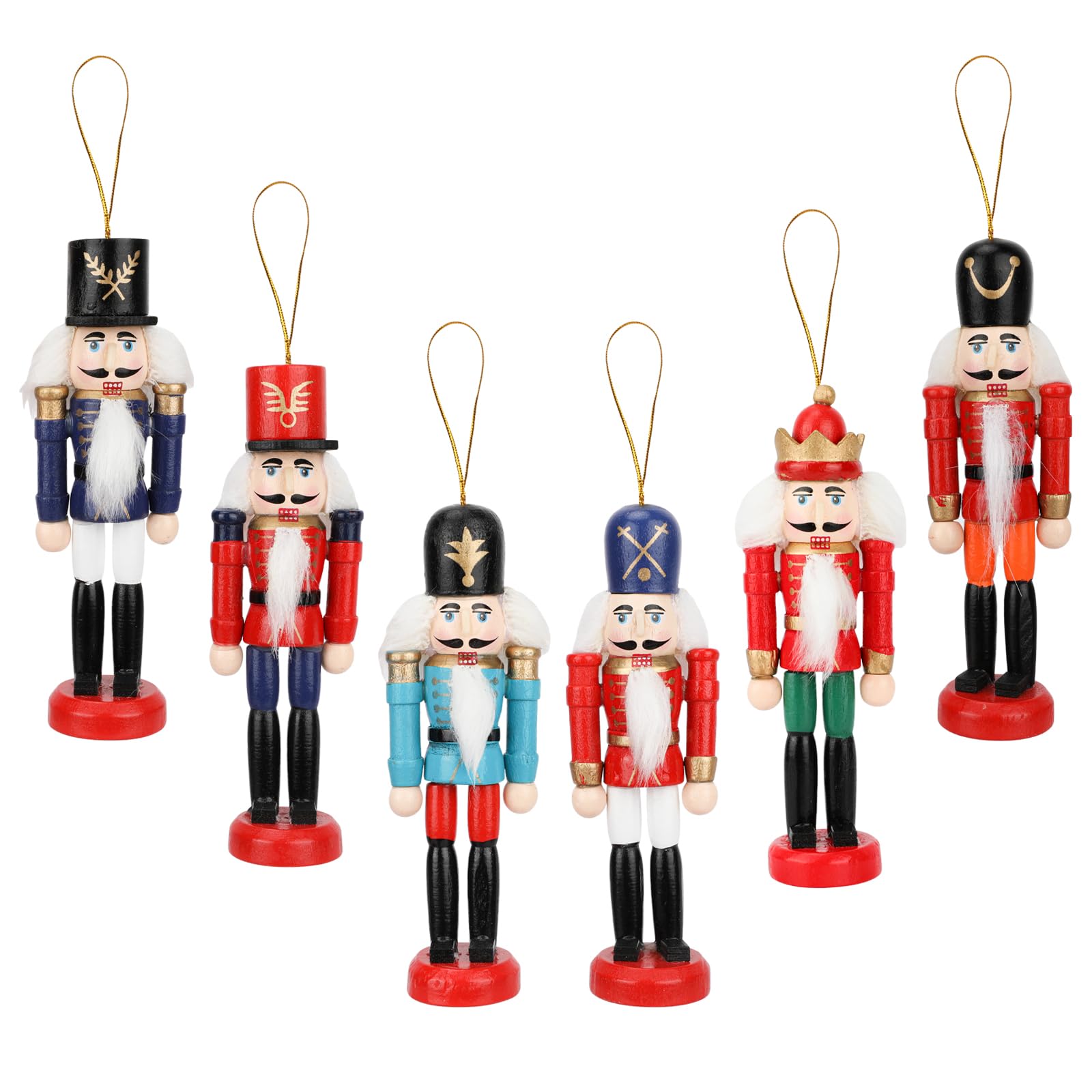 6 Pcs Christmas Nutcracker Ornaments,13cm Mini Christmas Wooden Nutcracker Soldier,Xmas Nutcracker Figures Hanging Ornaments,Nutcracker Puppet Pendant for Christmas Tree,Party Decoration