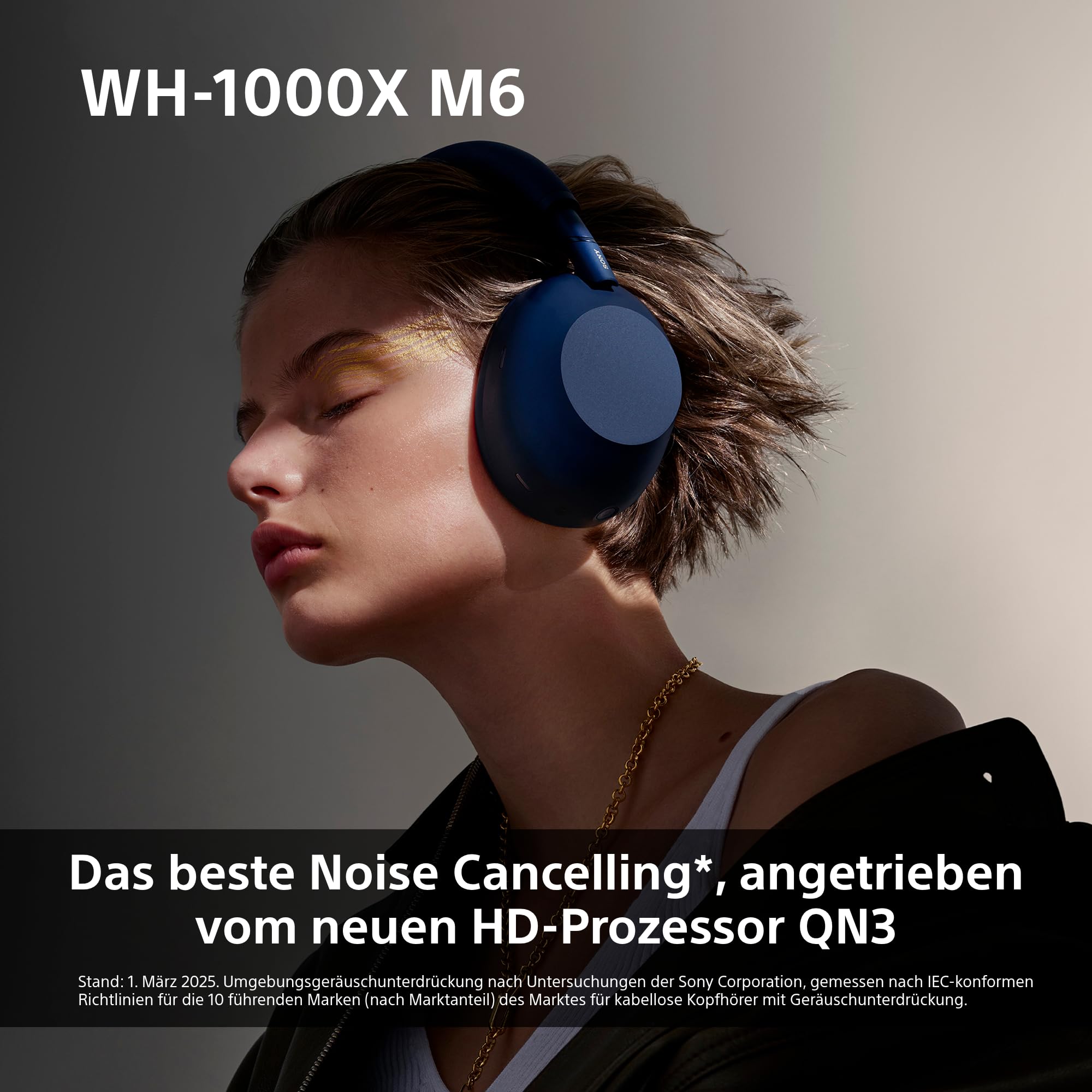 SONY WH-1000XM6 kabellose Noise Cancelling-Kopfhörer, Signature Hi-Res Sound, Bluetooth-Kopfhörer, Komfort, faltbares Design, magnetische Tragetasche, 30 Std.-Akku NC An, iOS & Android - Midnight Blue 4