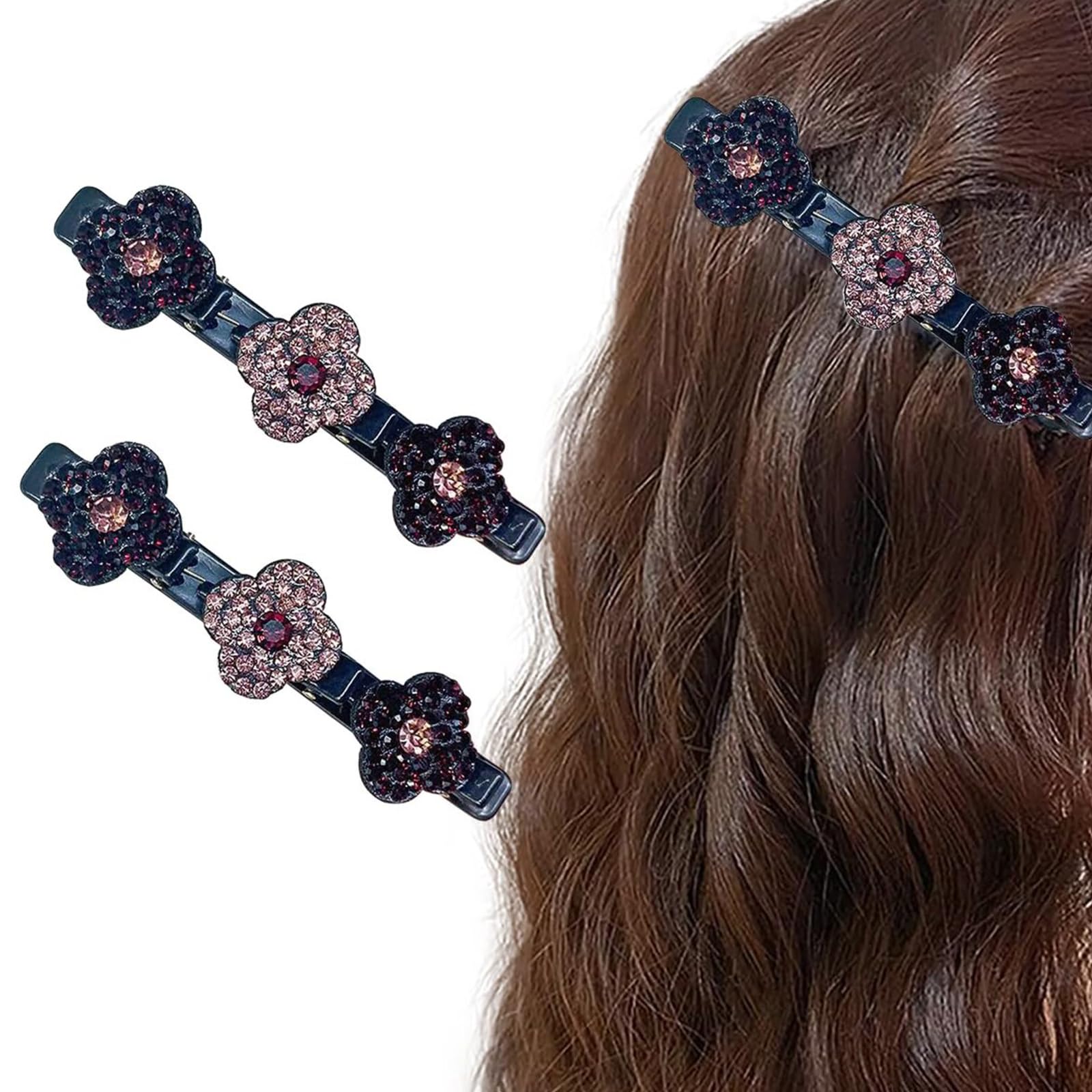 2PCS Sparkling Crystal Stone Braided Hair Clips,Braided Hair Clips for Women,Shiny Rhinestone for Womens Girls