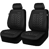 CAR PASS Car Seat Covers Two Front Only for Car, 3D Tyre Print Automotive Interior Covers, Airbag Compatible, Quick Setup Universal Fit Seat Covers for Car, Truck, SUV(Black)