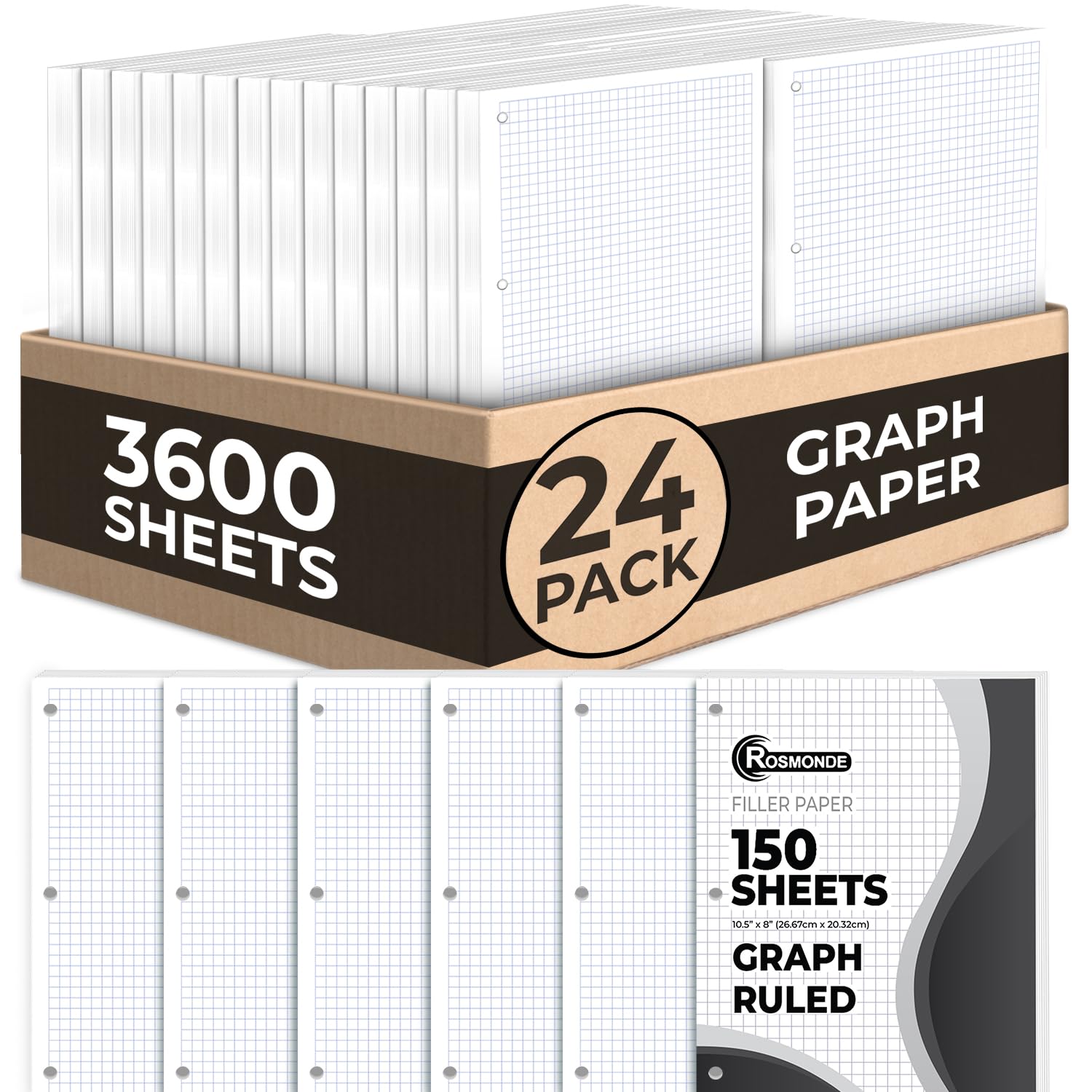 Rosmonde Loose Leaf Paper Bulk, 3600 Sheets, 24