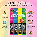 Sun Zapper Zinc Stick SPF50+ Sunscreen 4-Pack Pink Blue Green Yellow Face Kids view 2