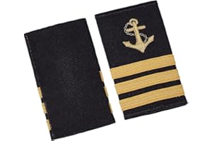 BENECREAT 1 Pair 2"x3.5" Navy Captain Epaulettes with Gold Anchor & Three Bars Design, Cloth Shoulder Boards for Halloween Ch