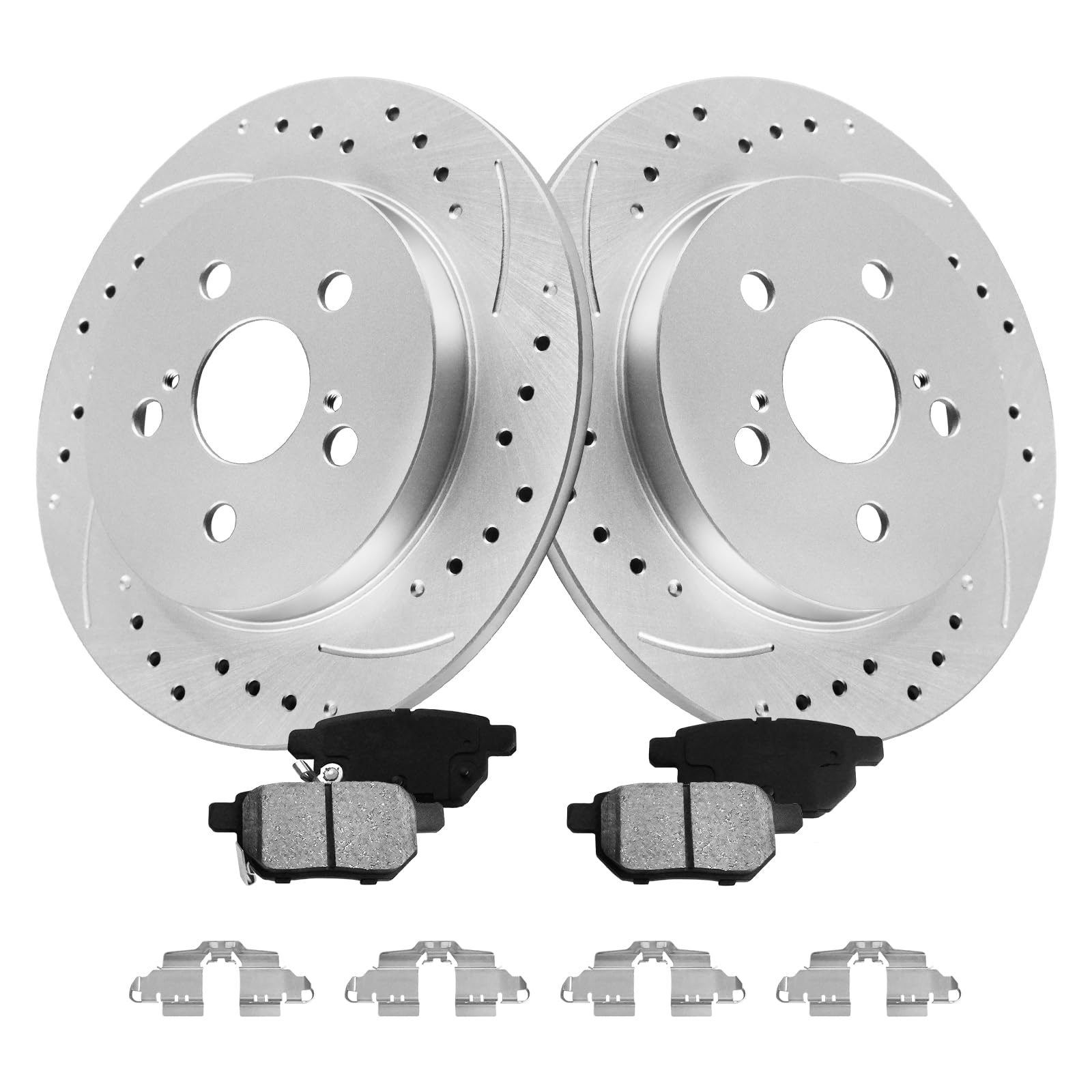 Photo 1 of MOTOREVO Rear Brake Kit Compatible with Corolla 2009-2019 (ONLY Rear Disc, Not for Drums) Geomet Coated Brake Rotors & Ceramic Brake Pads [2019 Only for 1.8L Not for 2.0L Engine Models] 259mm Rotors