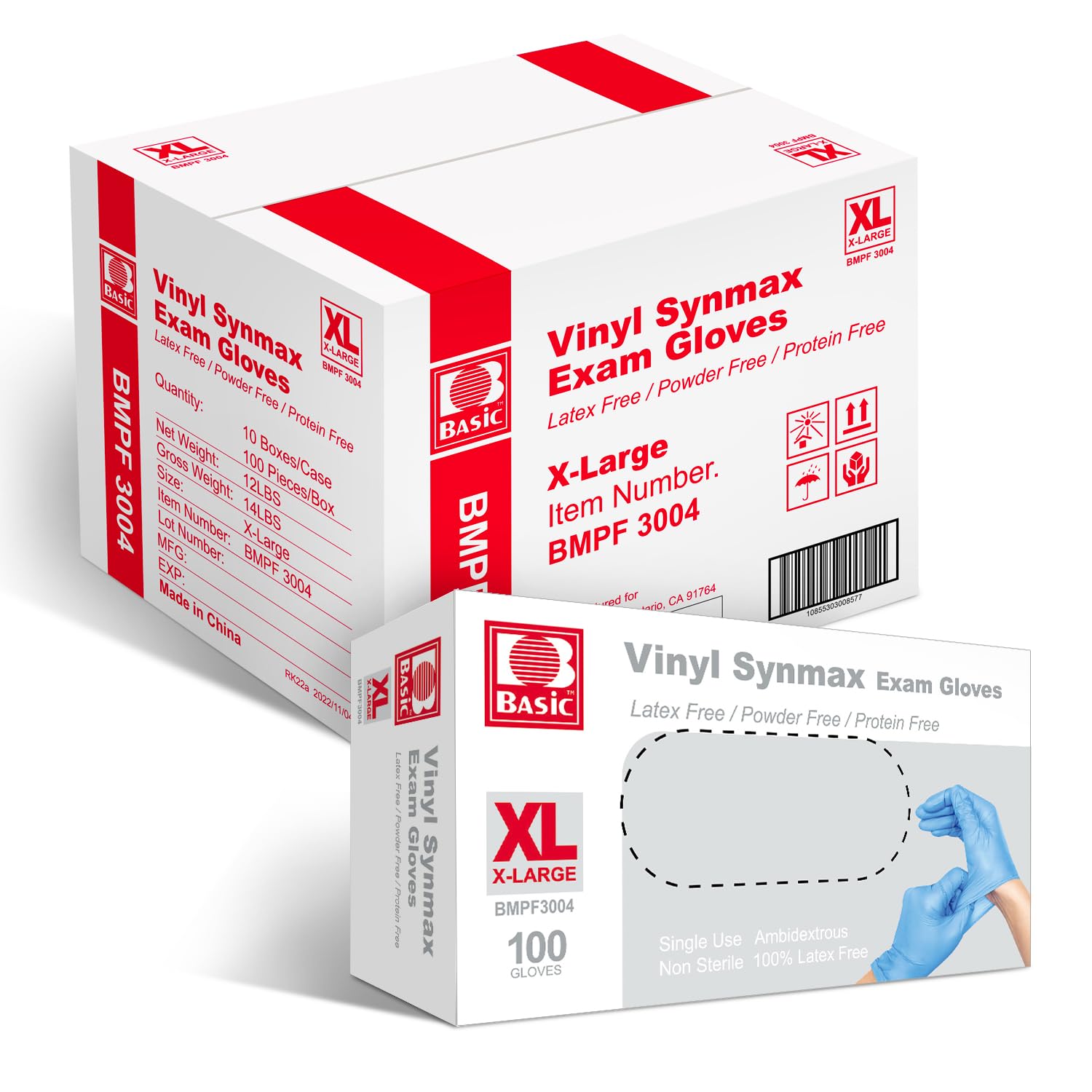 Photo 1 of Intco BASIC Medical Synmax Vinyl Exam Gloves - Latex-Free & Powder-Free - X-Large, BMPF-3004(Case of 1,000)