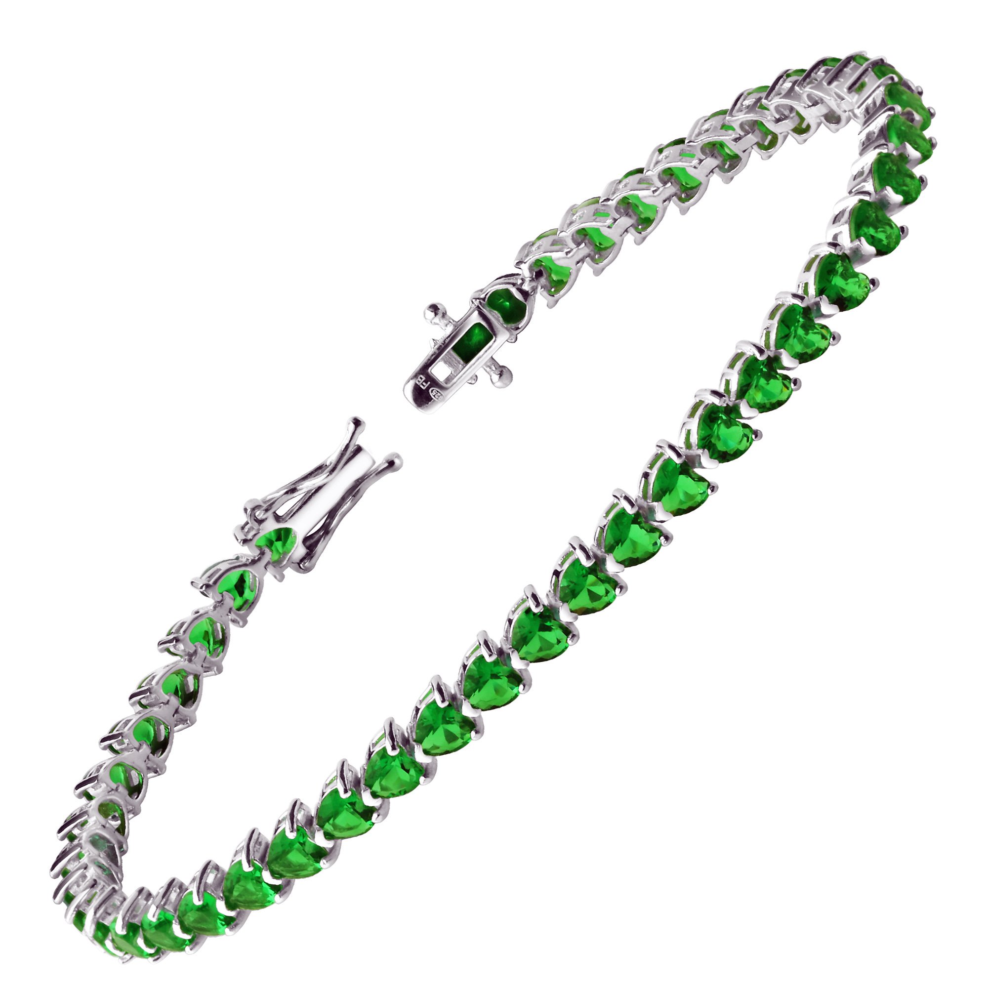 Franki Baker 925 & Sterling Silver Pretty Heart Shaped Emerald CZ Tennis Bracelet. Length: 20cm