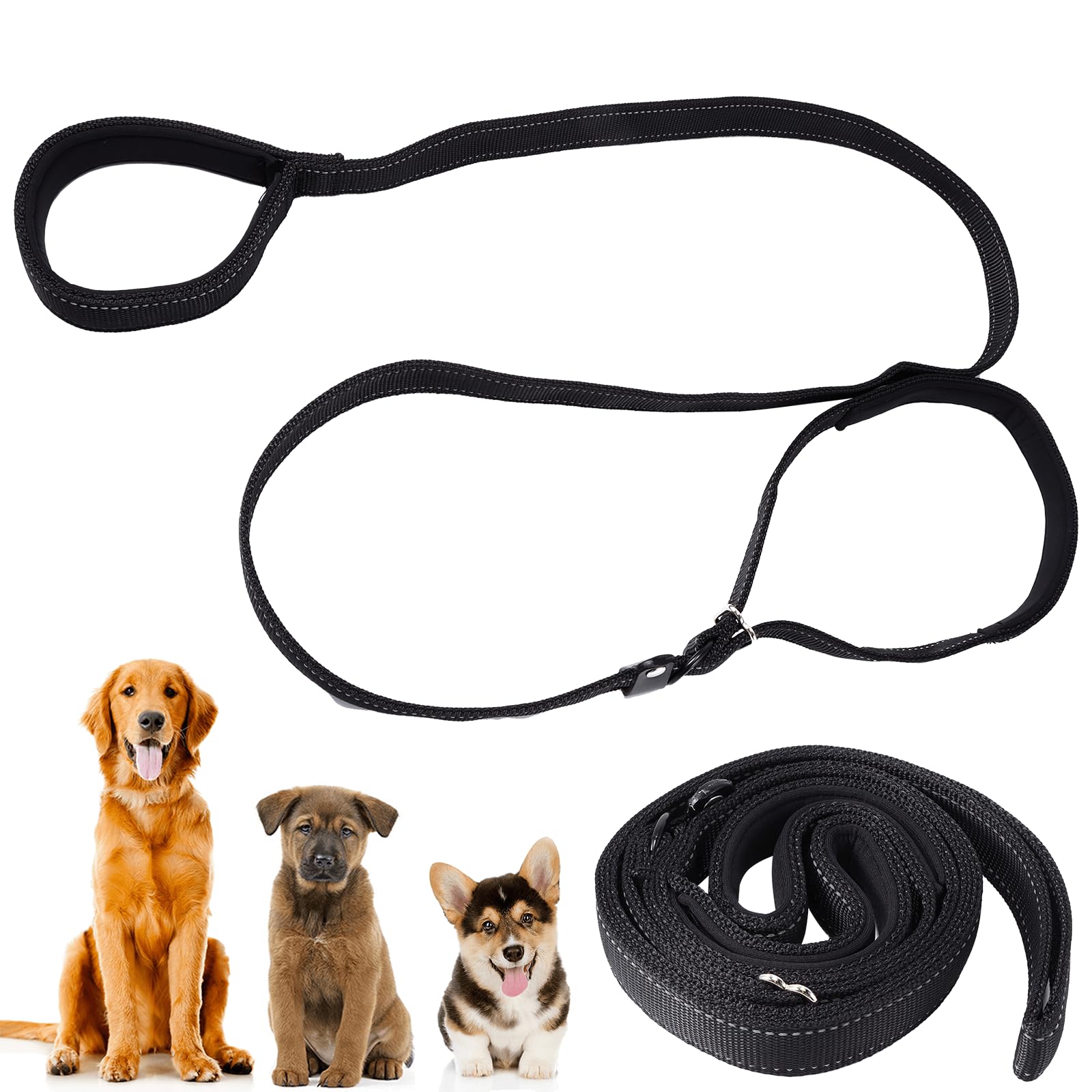 Figure of 8 Dog Lead with Soft Comfy Padded Loop Handle and Nose Pads - Reflective, Adjustable for Small, Medium & Large Dogs (2.5 x 180cm)