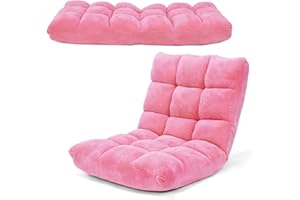 COSTWAY Floor Chair, Video Gaming Chairs with Back Support, Adjustable 14-Position, Alloy Steel Frame, Soft Coral Fleece, Lazy Sofa Lounge for Reading Living Room Recliner for Adults Kids, Pink