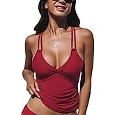 CUPSHE Women's Tankini Top Swimsuit Tummy Control Swimwear Top Only Double Adjustable Straps Bathing Suit Top