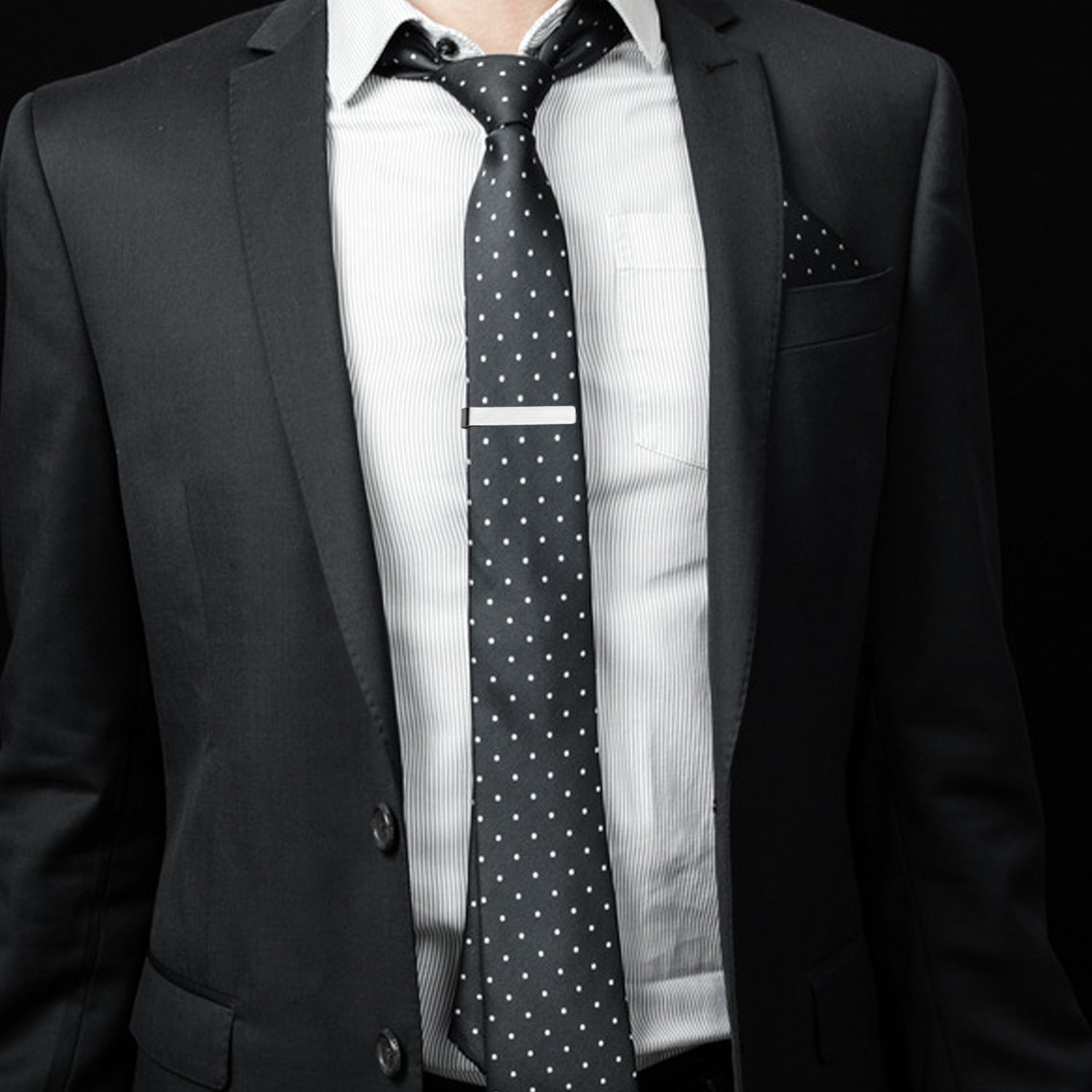 UHIBROS Mens Tie Clip Tie Bar Set for Regular Ties 2.12 inch Silver, Black, Gold Tone Luxury Gift Box-Great Father\'s Day Gift