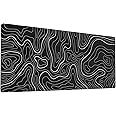 Ovenbird Large Gaming Mouse Pad with Stitched Edges, Topographic Map Topo Mousepad Gaming, Extended XL Large Mousepad with Anti-Slip Base, Cool Mouse Pads for Desk, 31.5 x 11.8 in, Black