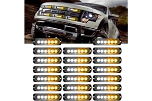 Ctopkatuo 20 Pack LED Emergency Strobe Lights, Amber White 6 LED Strobe Warning Emergency Flashing Light Caution Construction Hazard Light Bar for Car Truck Van Off-Road Vehicle ATV SUV Surface Mount