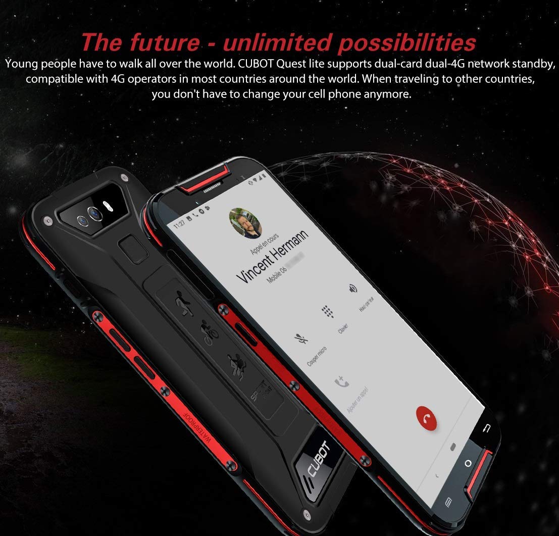 CUBOT Quest Lite Telephone Portable Débloqué Incassable 4G, Smartphone Résistant Pas Cher 2019 Android 9.0 Batterie 3000mAh, 3+32 Telefones Etanche IP68 Imperméable aux Chocs et Poussière NFC-Rouge