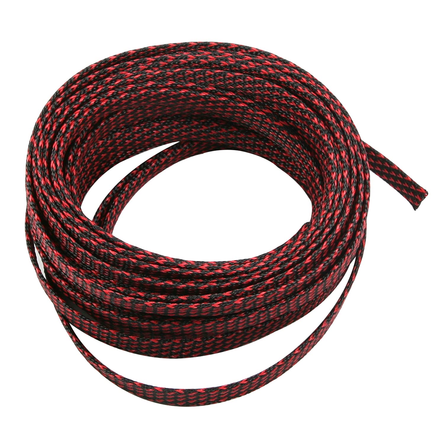 Othmro 1Pc Cable Management Sleeve, Braided Cable Tidy Black and Red, 10m Cable Organizers Cable Protector Wire Tidy for TV/PC USB Cable, 12mm Width — image 1