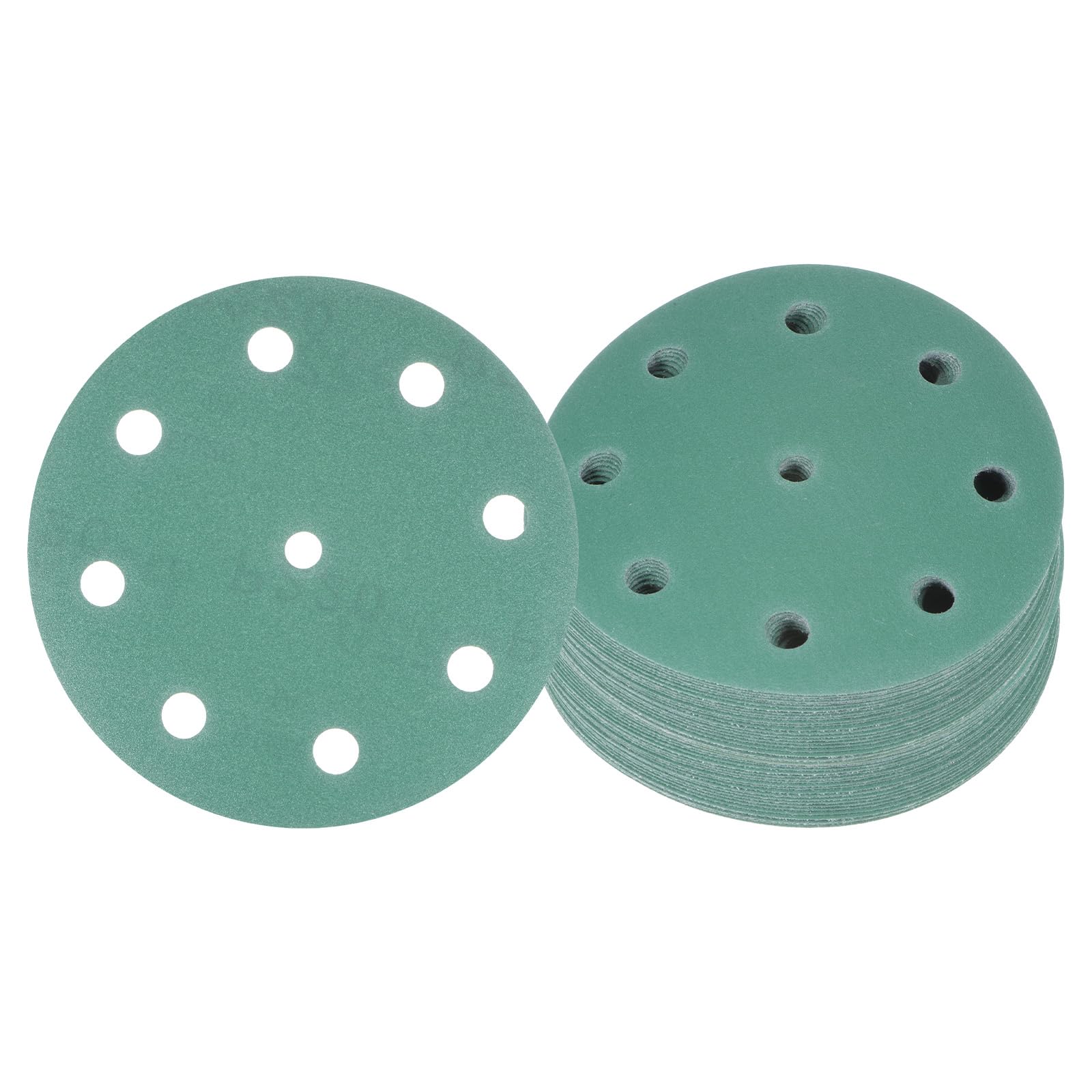 Kozelo 50pcs Green Film Sanding Discs - [5 Inch 220 Grits 9 Hole ] Round Aluminum Oxide Hook & Loop Wet Dry Sander Pads for Wood Metal Polishing Use| Zirconium Corundum Sandpaper