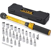 YIYEIE 1/4 Inch Drive Bike Torque Wrench, 1-25 Nm (10-222.5 in.lb) | 27 PCS Click Bicycle Torque Wrench with Bit Sockets, 0.1 Nm Micro, 72-Tooth Ratchet, 3/8 Adapter, for MTB, E-Bike, Motorcycle