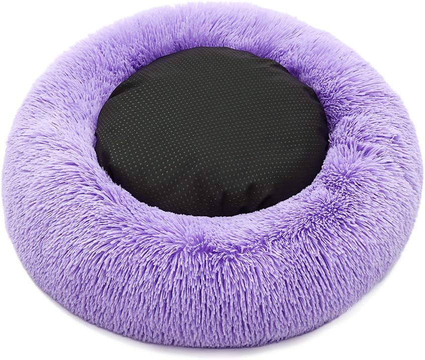 Luciphia Round Dog Cat Bed Donut Cuddler, Faux Fur Plush Pet Cushion for Large Medium Small Dogs, Self-Warming and Cozy for Improved Sleep Pink, Medium(23"x23") : Pet Supplies