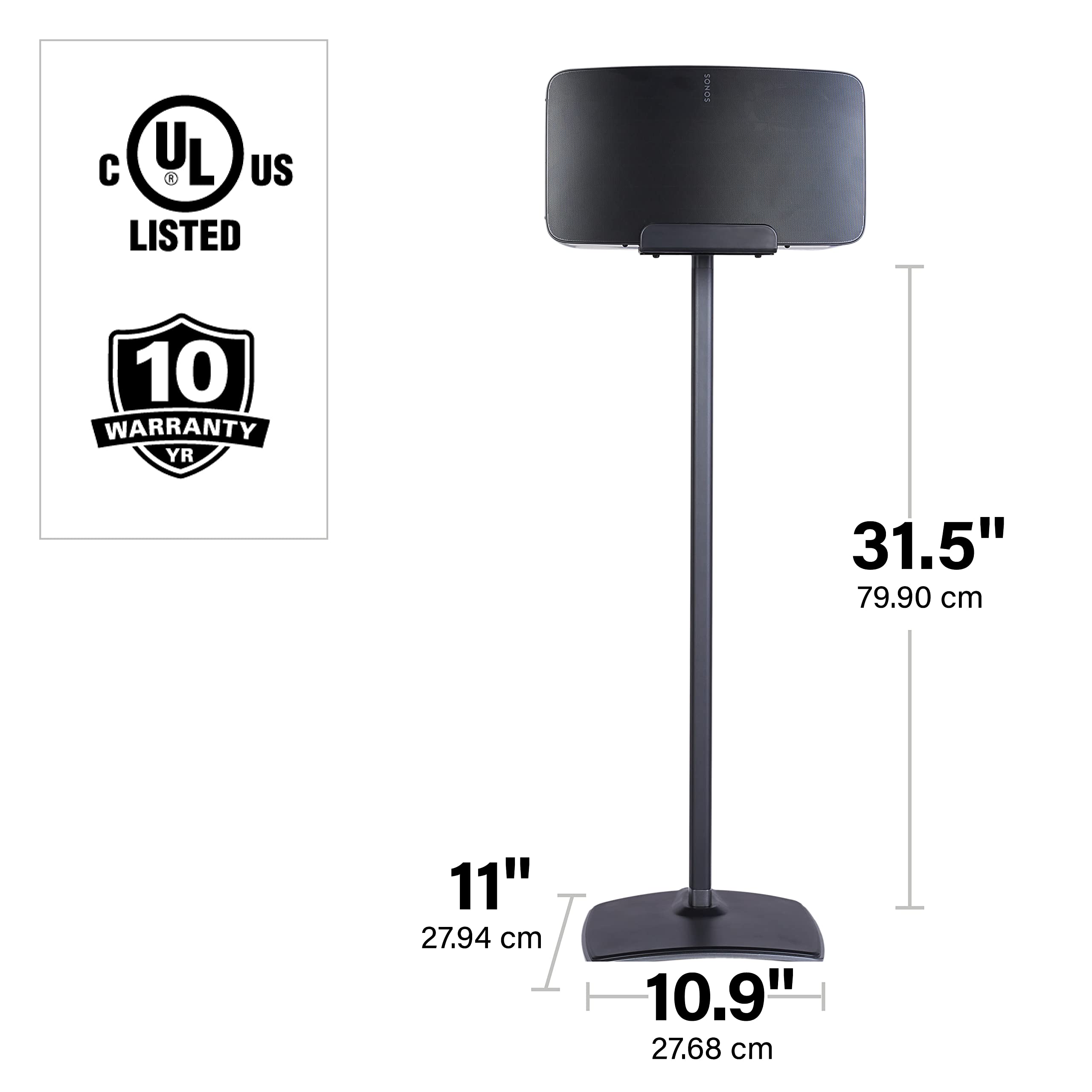 SANUS Wireless Speaker Stand for Sonos Five and Sonos Play:5 - Audio Enhancing Design for Vertical & Horizontal Audio with Built-in Cable Management & Premium Alloy Materials WSS52-W2 (Black)